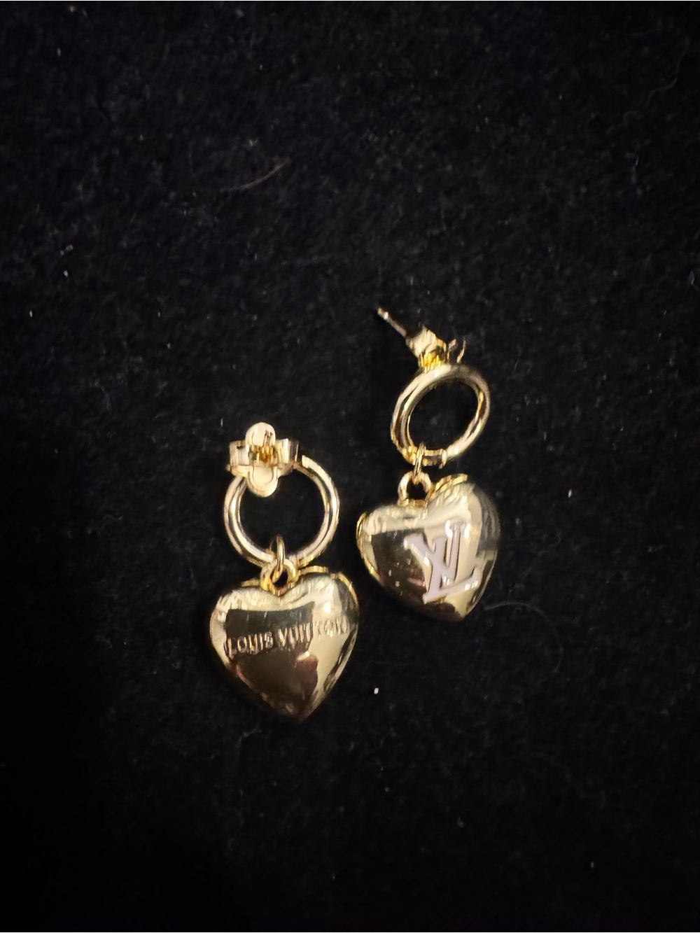 Louis Vuitton Gold Heart Drop Hoop Earrings - Picture 6 of 7